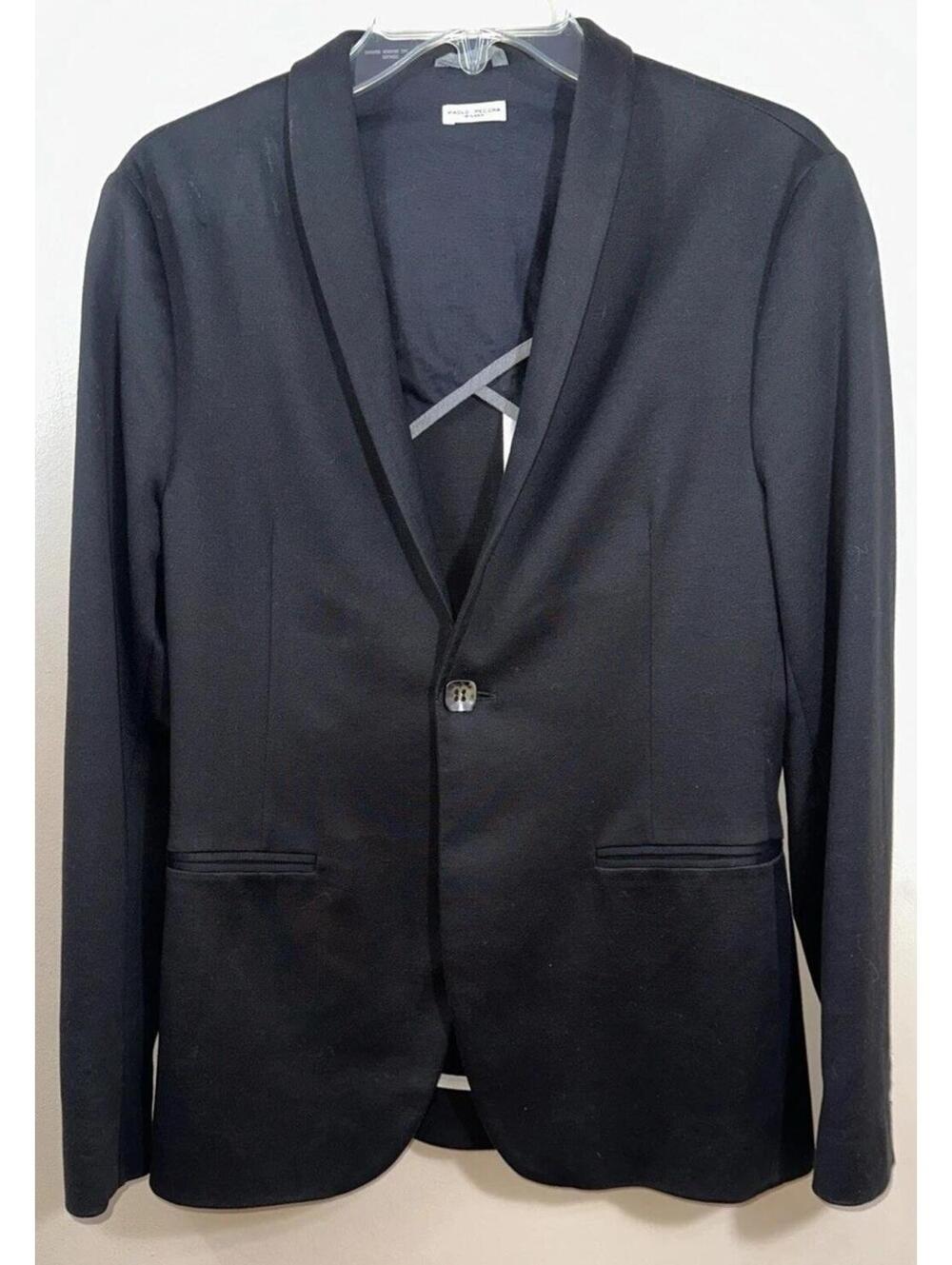 PAOLO PECORA Milano Italian Black Mens Sport Coat Dinner jacket Cotton Blend 46